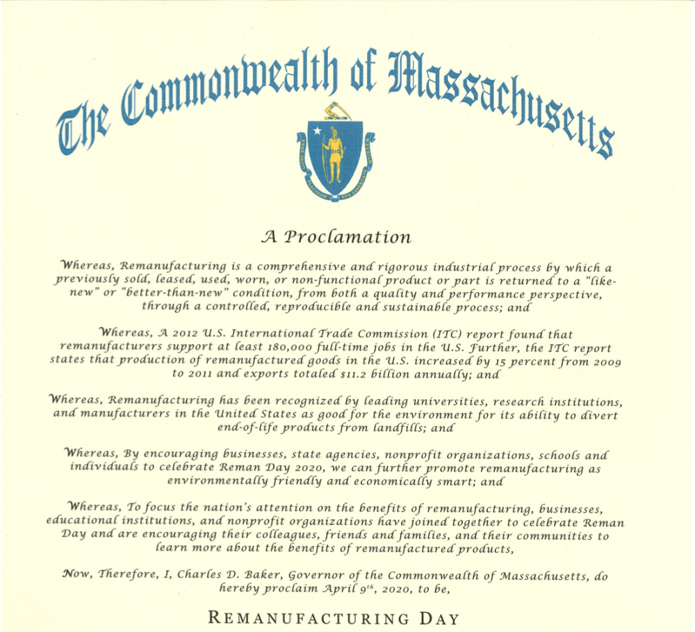 Commonwealth of Massachusetts Reman Day Proclamation